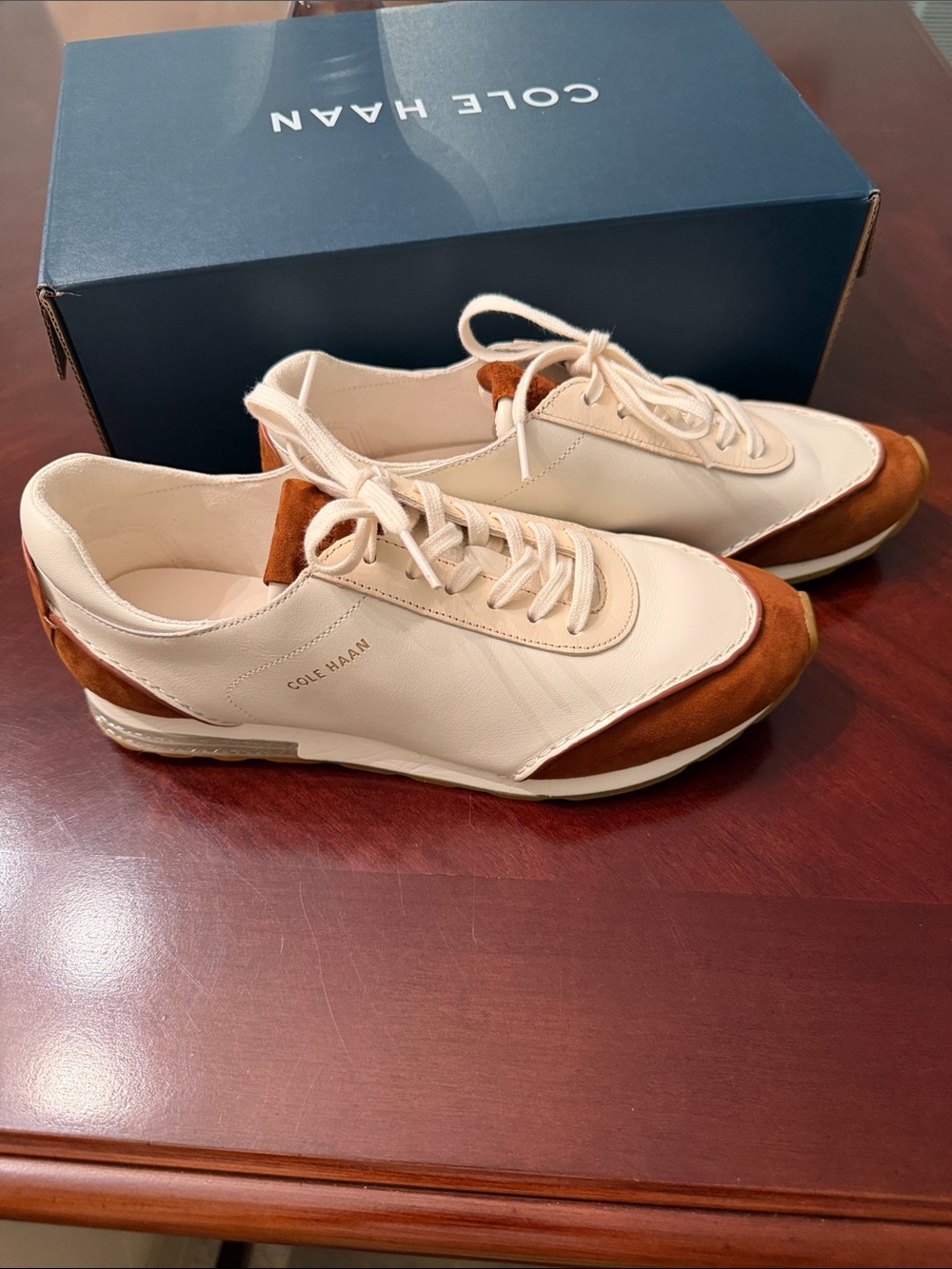Cole Haan Cream and Brown Suede-Trim Sneakers